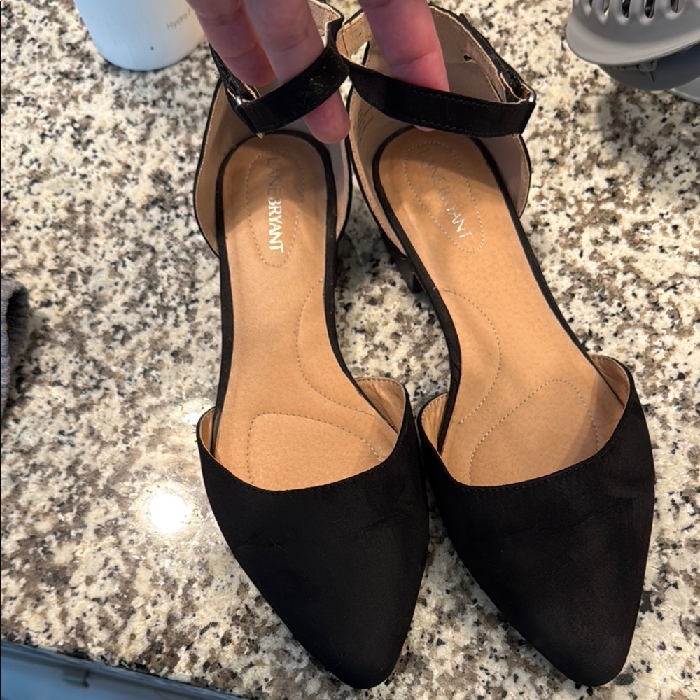 Lane Bryant Black Flats with Ankle Strap size 10 wide EUC